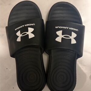 Under Armour Black Slides with White Logo Strap